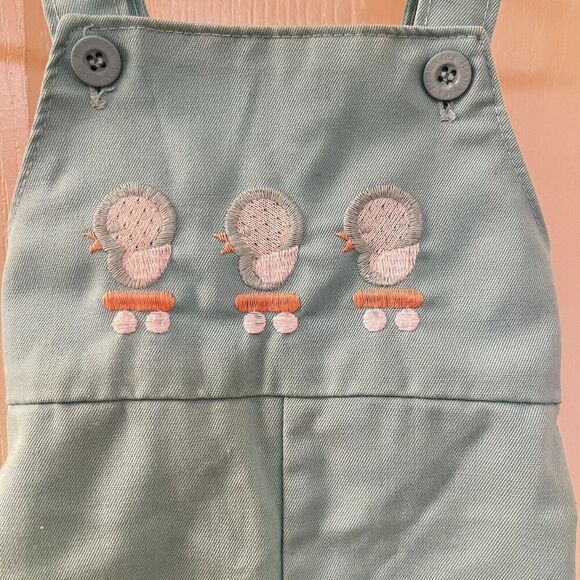 Vintage Health Tex Baby Chick Embroidered Overalls Aqua Green Size 9 Months - Picture 5 of 13